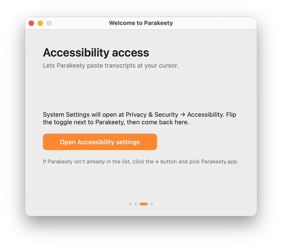 Onboarding step 03: Accessibility access